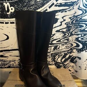 Chocolate Brown Knee-High Leather Riding Boots